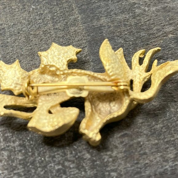 Vintage 1960's Beautiful Gold Tone Reindeer Brooch Pin Holiday Deer Christmas - Picture 7 of 7